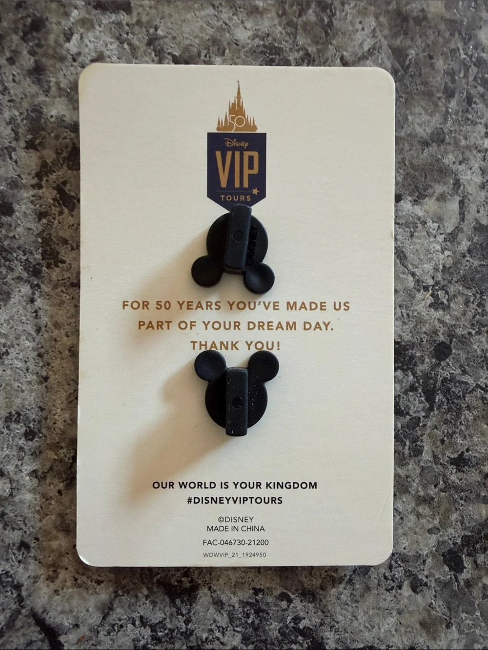 Disney VIP Tours 50th Anniversary Gold and White Enamel Pin